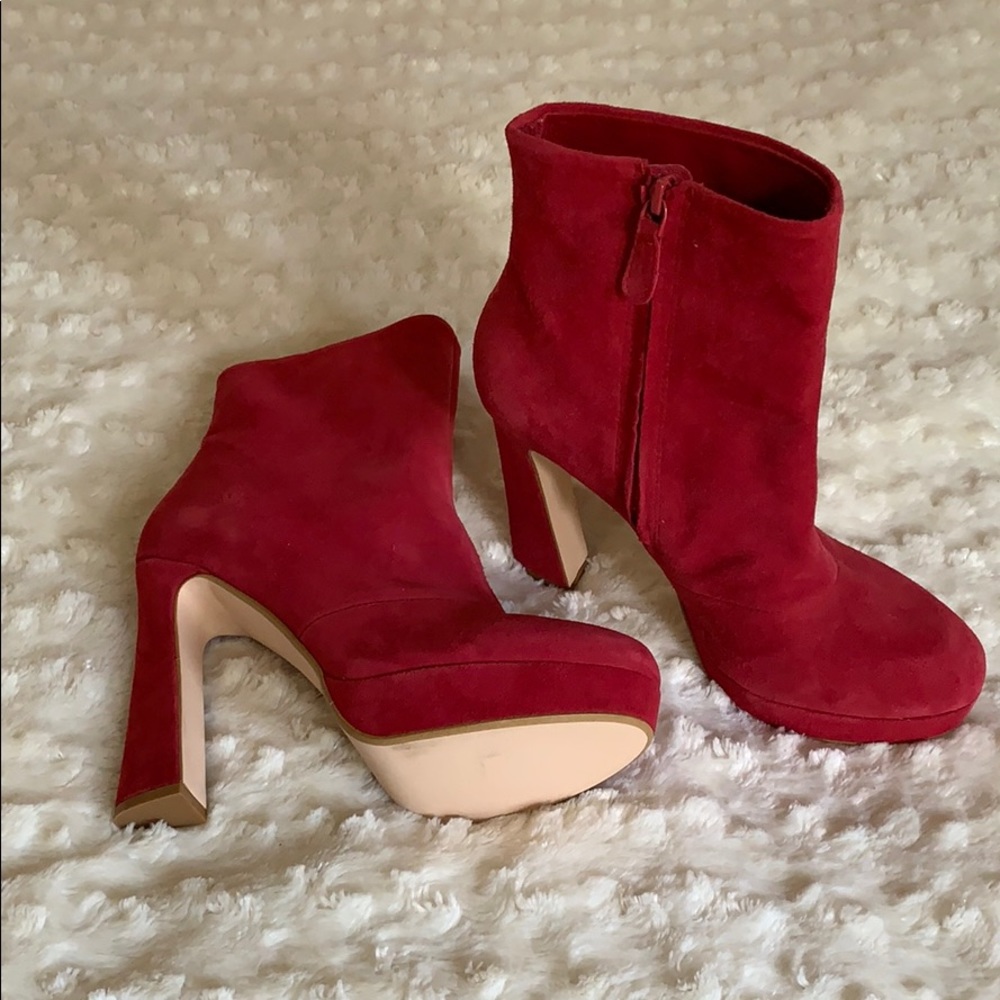Red high heel suede ankle boots